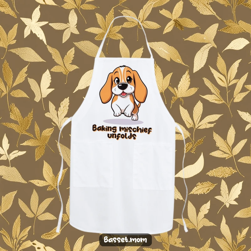 Funny Basset Hound Apron: A mischievous dog tiptoeing with a wink while cooking.