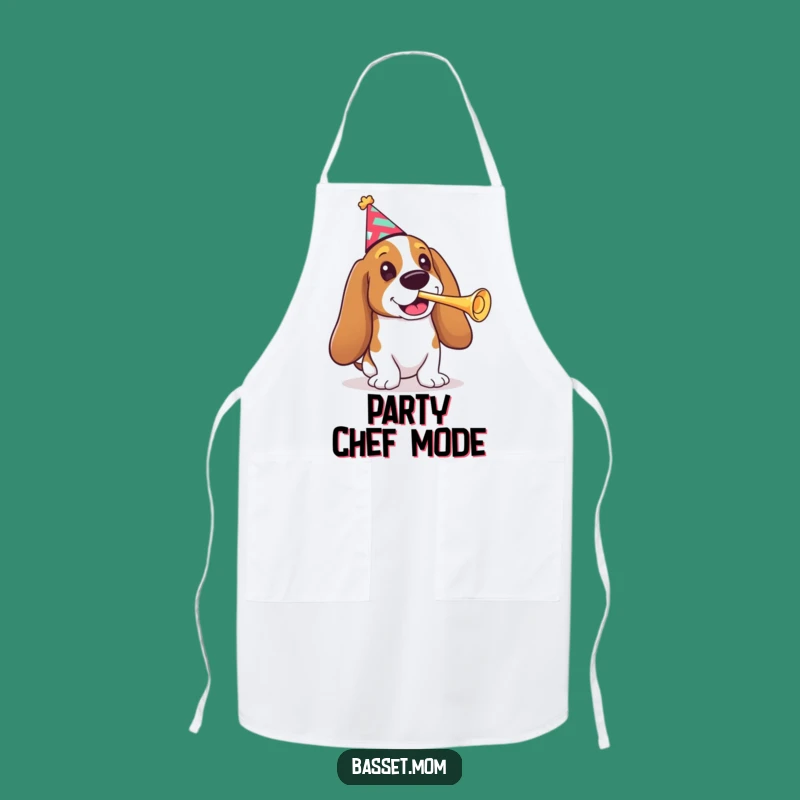 Funny Basset Hound Party Apron - Chef's Delightful Dog Gift with Party Hat & Trumpet