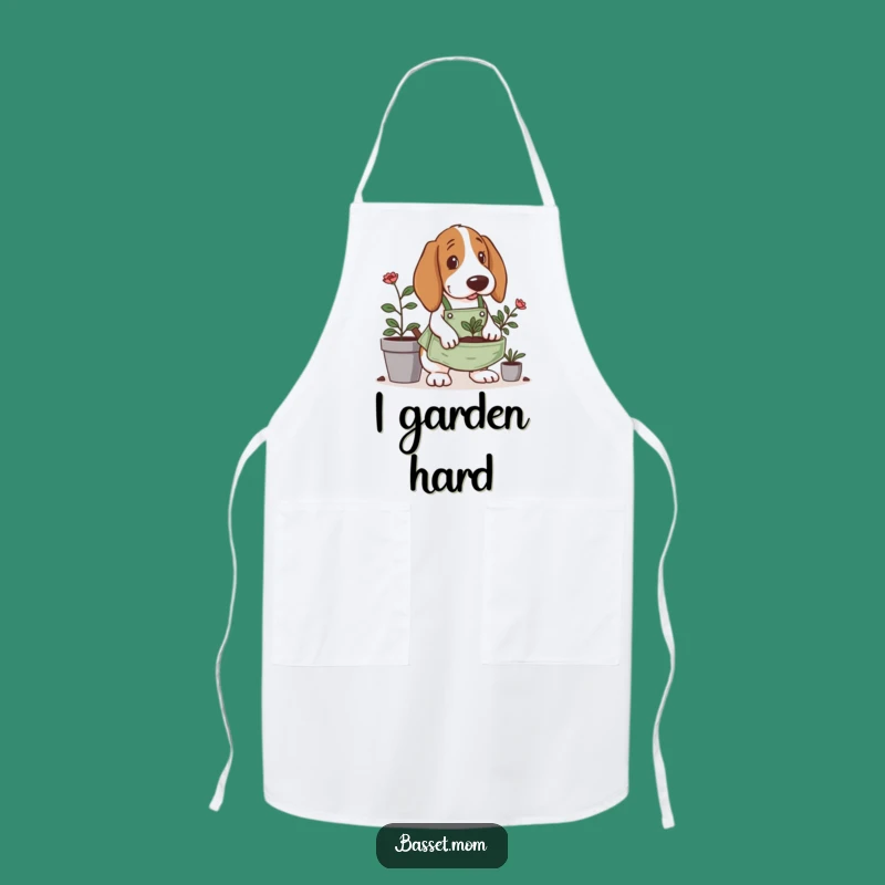Funny Gardening Basset Hound Apron: Tiny Apron Digging - Chef's Funny Gift