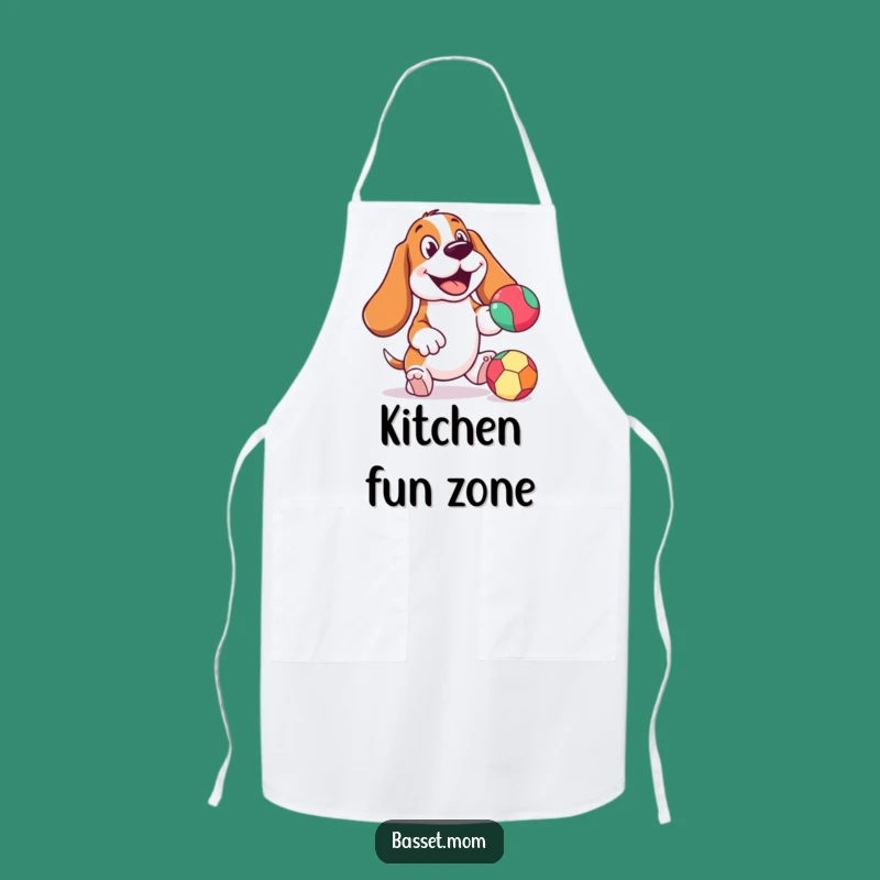 Funny Cheerful Basset Hound Apron: Bouncing Ball Fun - Kitchen Funny Gift