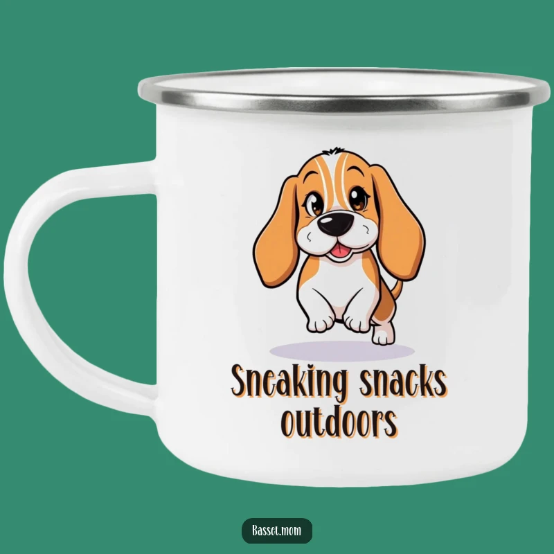 Adventure Ready Funny Basset Hound Tiptoeing Camping Mug