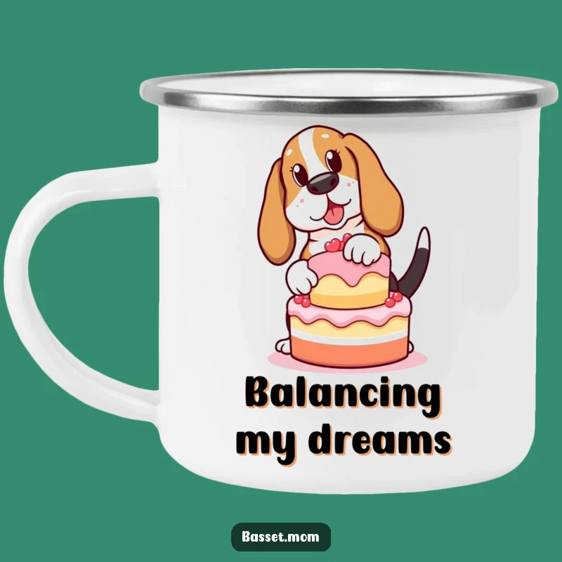 Durable Funny Basset Hound Cake Camping Mug - Outdoor Dog Lover Gift!