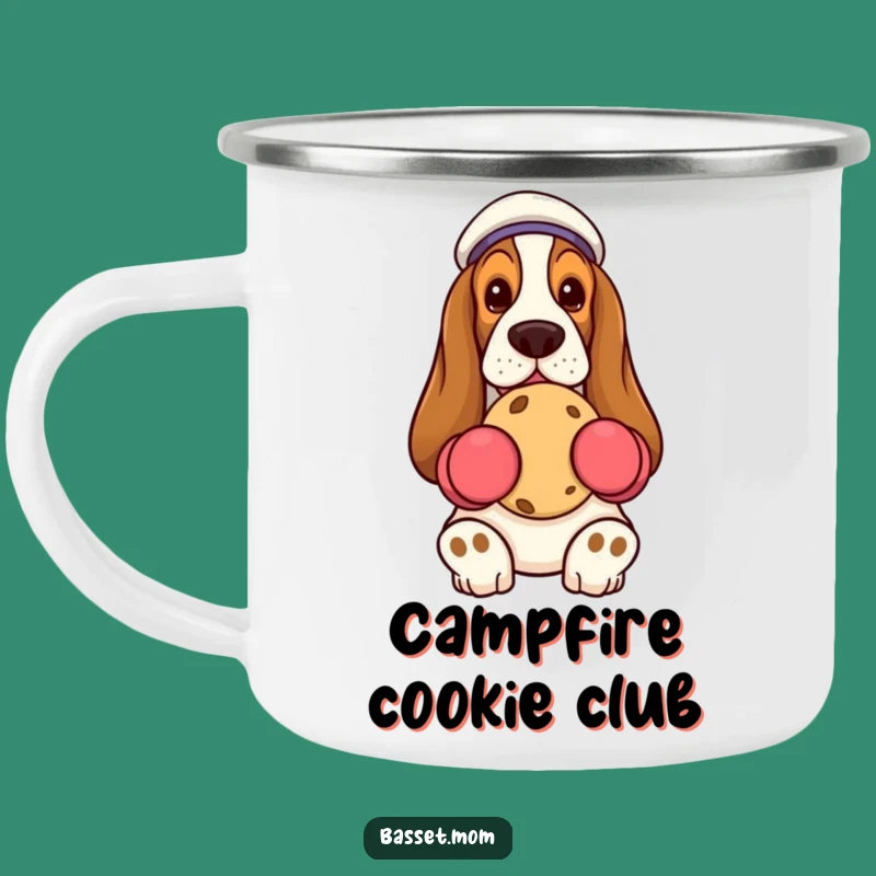 Funny Basset Hound Cookie Campfire Mug - Humorous Outdoor Treat Enjoyment