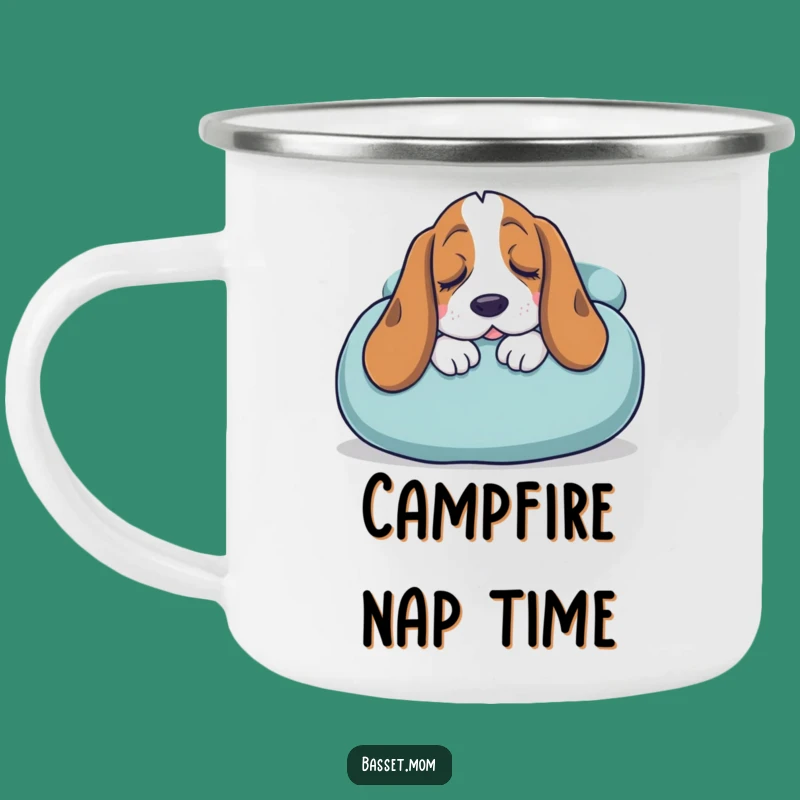 Funny Basset Hound Camping Mug: Sleepy Snuggles and Giant Cushions