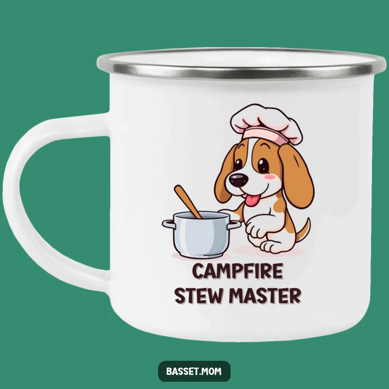 Funny Basset Hound Chef Camping Mug - Enthusiastic Outdoorsy Cook Gift