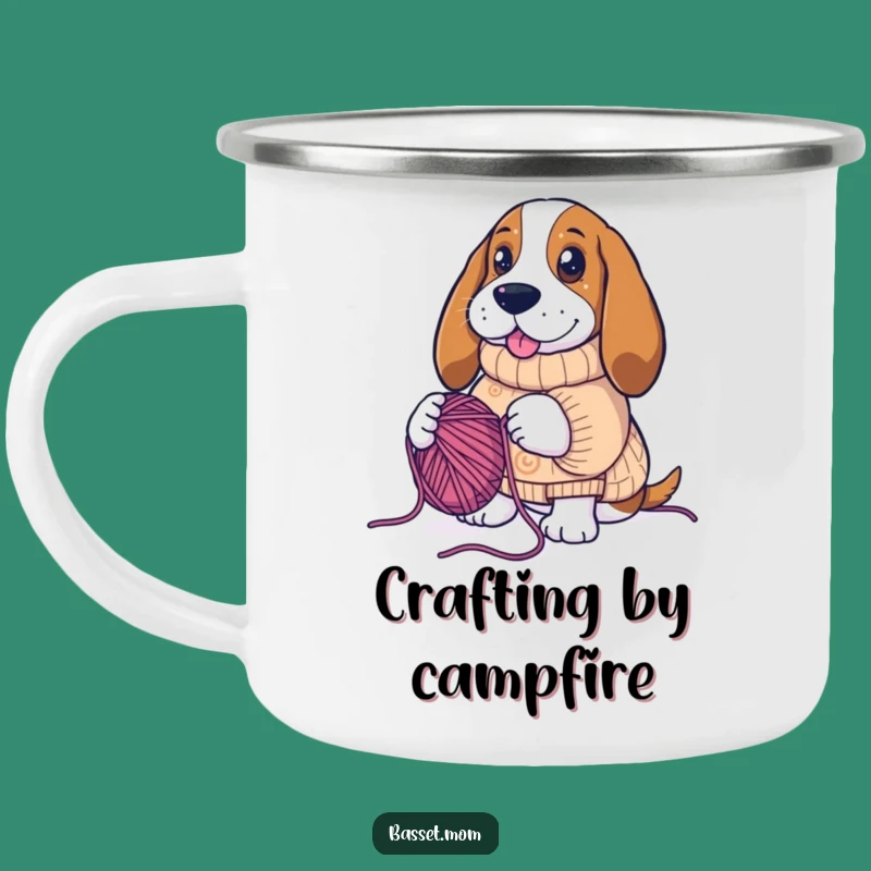 Funny Basset Hound Knitting Campfire Mug - Humorous Outdoor Adventure Gift