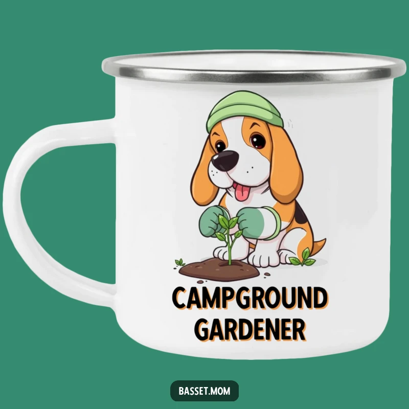 Durable Funny Basset Hound Gardener Camping Mug - Outdoor Plant Gift