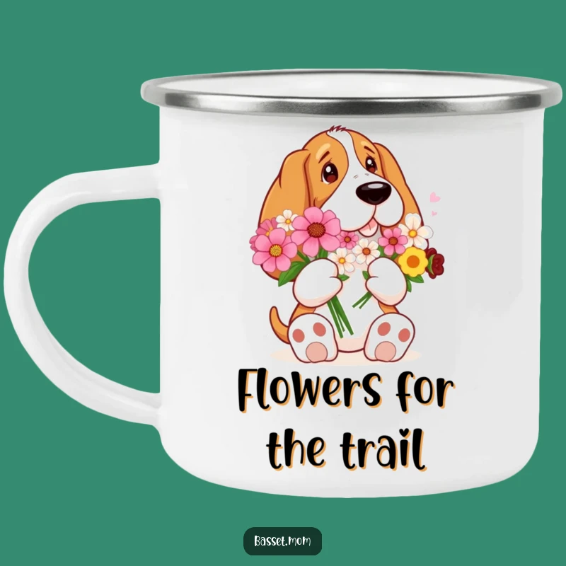 Funny Outdoor Basset Hound Flower Bouquet Camping Mug