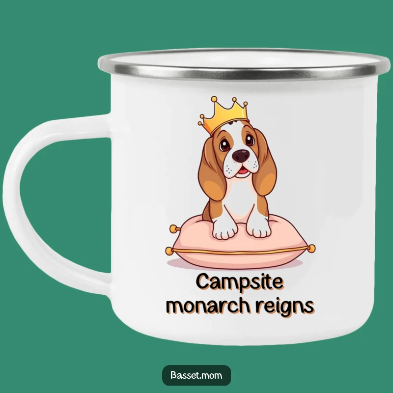 Funny Basset Hound Crown Camping Mug: Royal Adventures, Perfect Gift