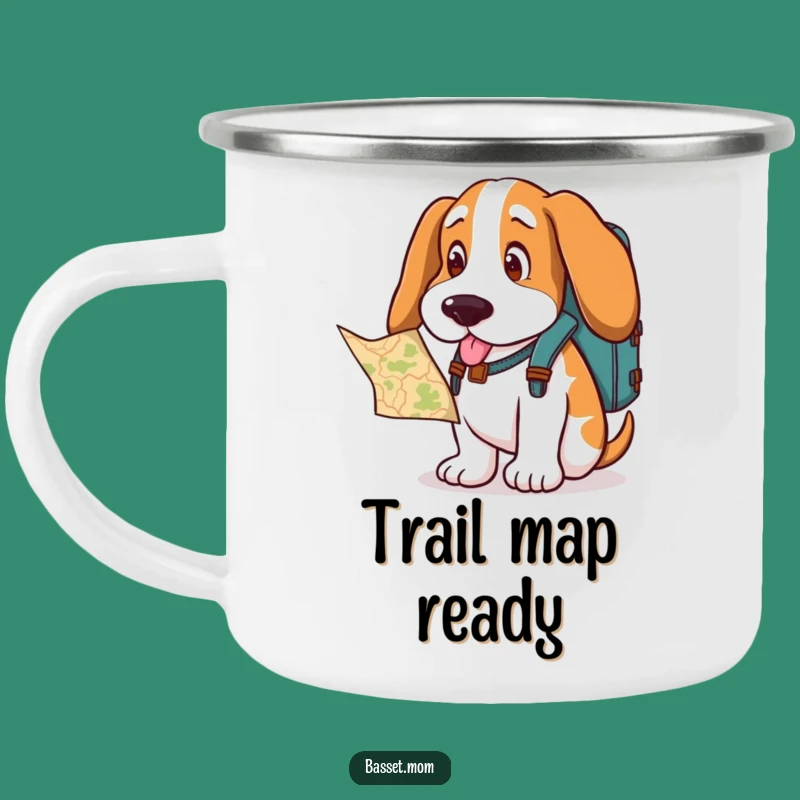 Funny Basset Hound Explorer Camping Mug - Adventurous Dog Gift with Backpack & Map