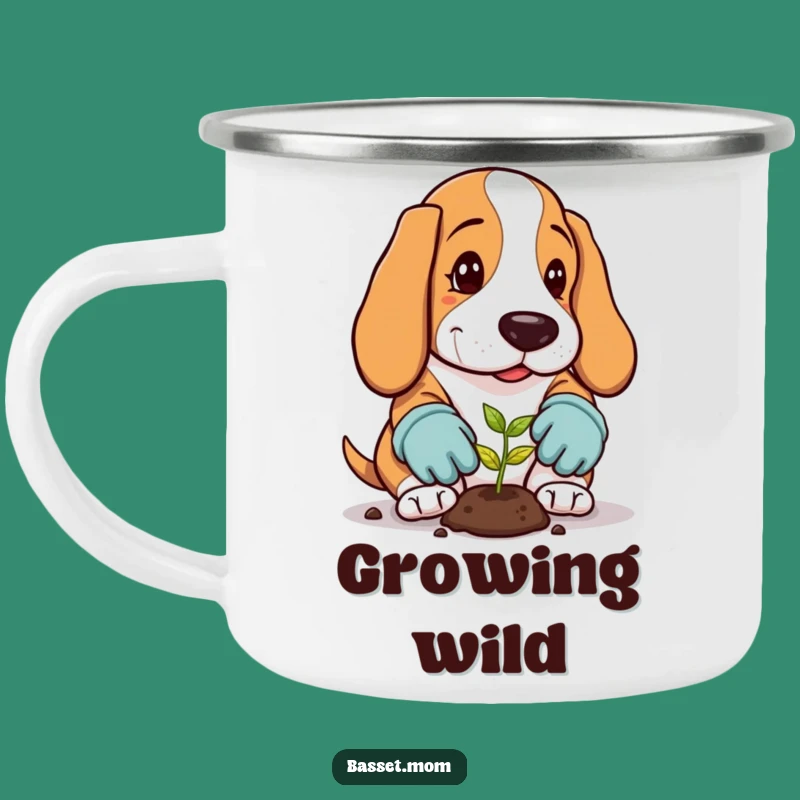 Funny Gardener Basset Hound Camping Mug: Outdoor Planting Humor, Gift