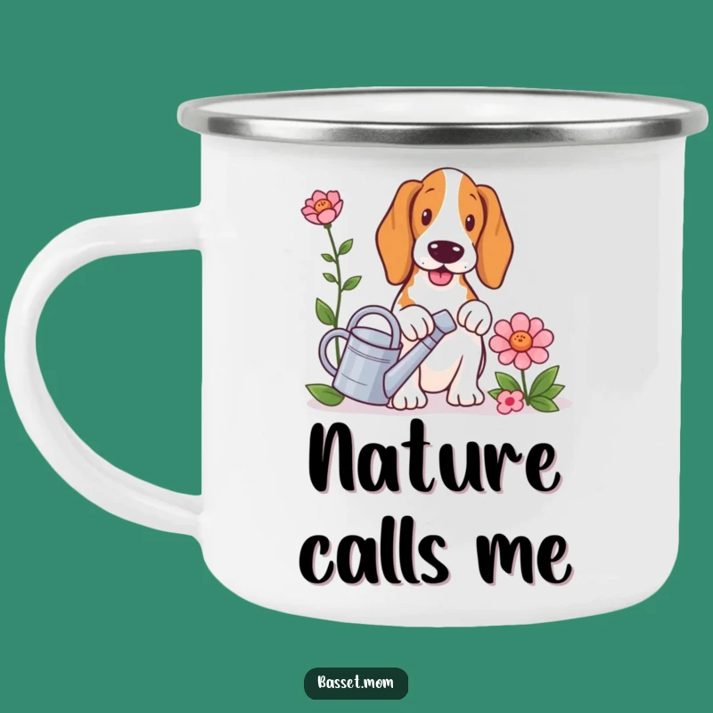 Funny Basset Hound Gardener Camping Mug - Adventurous Dog Lover Gift with Watering Can