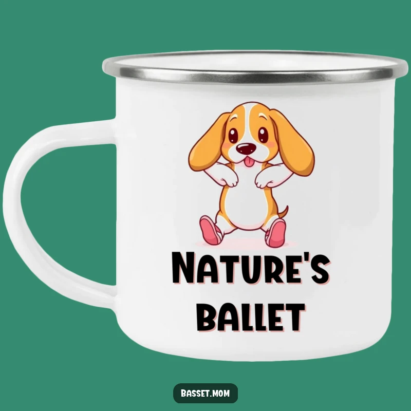 Funny Basset Hound Ballet Campfire Mug - Humorous Outdoor Dancer's Companion