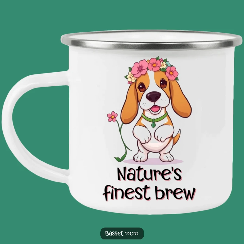 Durable Funny Basset Hound Floral Camping Mug - Outdoor Dog Gift