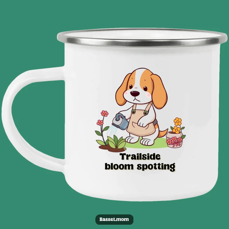 Funny Gardener Basset Hound Camp Mug: Outdoor Blooms & Brews