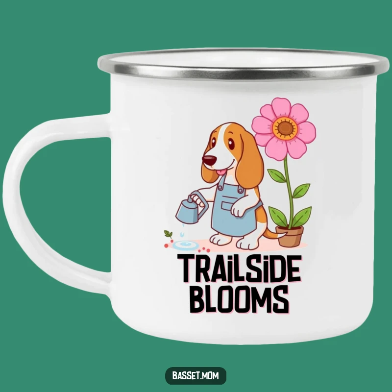 Funny Basset Hound Gardener Camping Mug - Outdoor Dog Enamel Gift