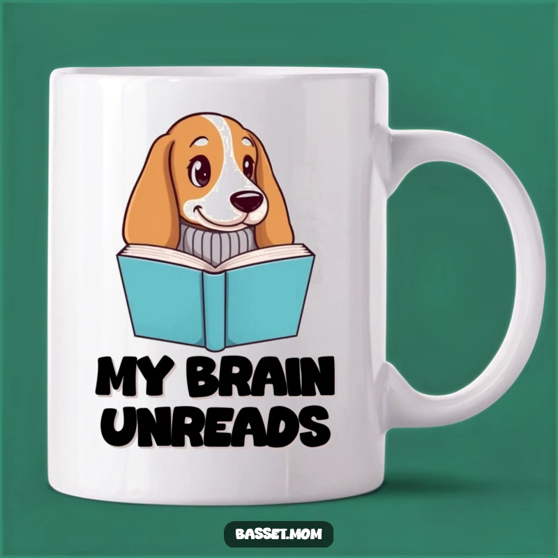 Funny Basset Hound Bookworm Mug - Cozy Dog Lover Gift with Knitted Sweater