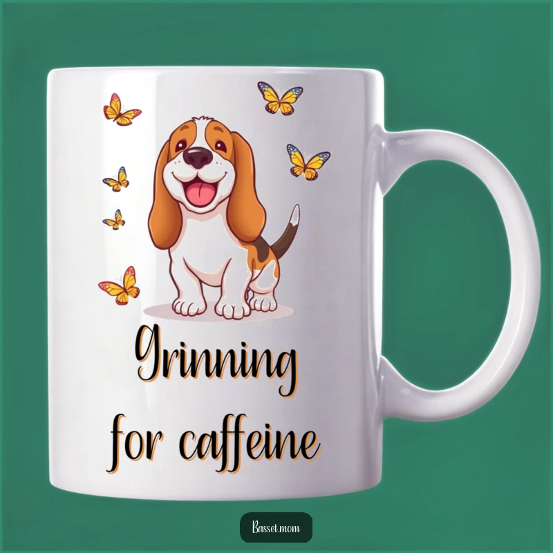 Funny Basset Hound Butterfly Chase Mug - Whimsical Dog Lover Gift