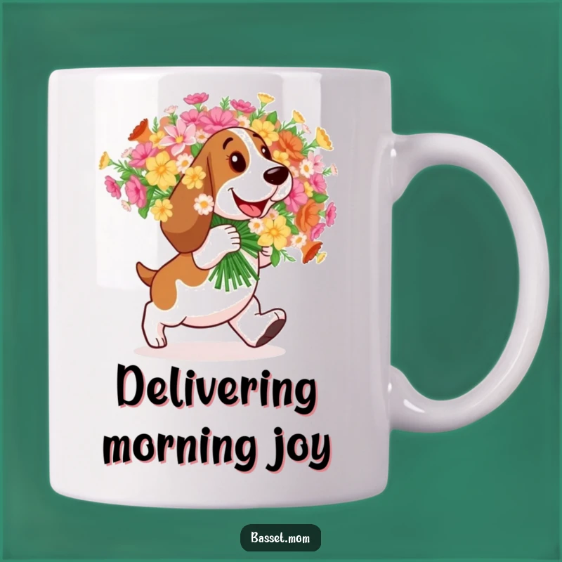 Funny Basset Hound Flower Mug: Happy Delivery Joy, Perfect Gift