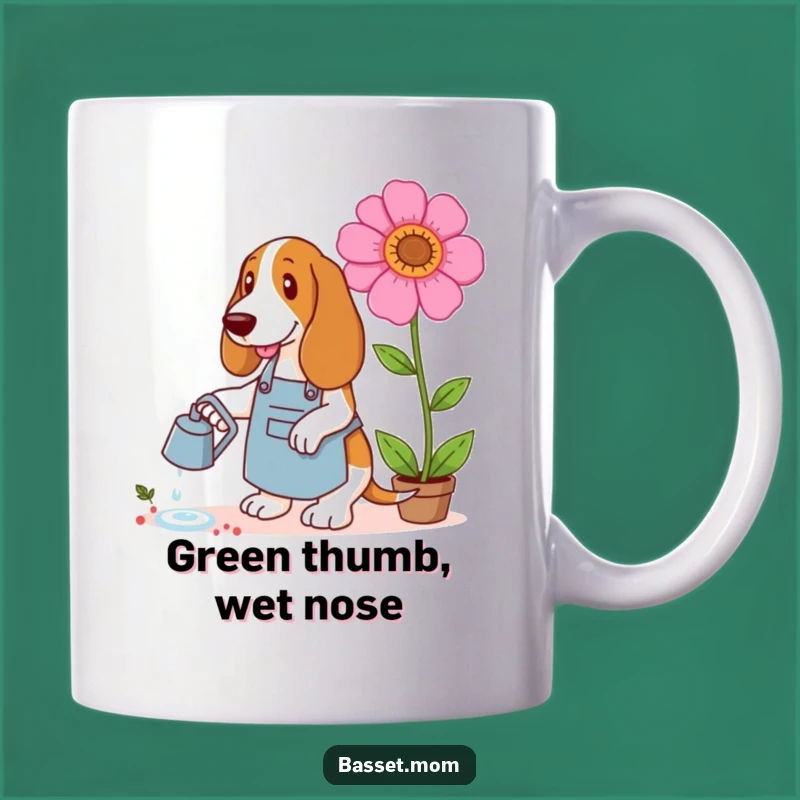 Funny Basset Hound Gardener Mug - Apron Dog Watering Giant Flower Gift