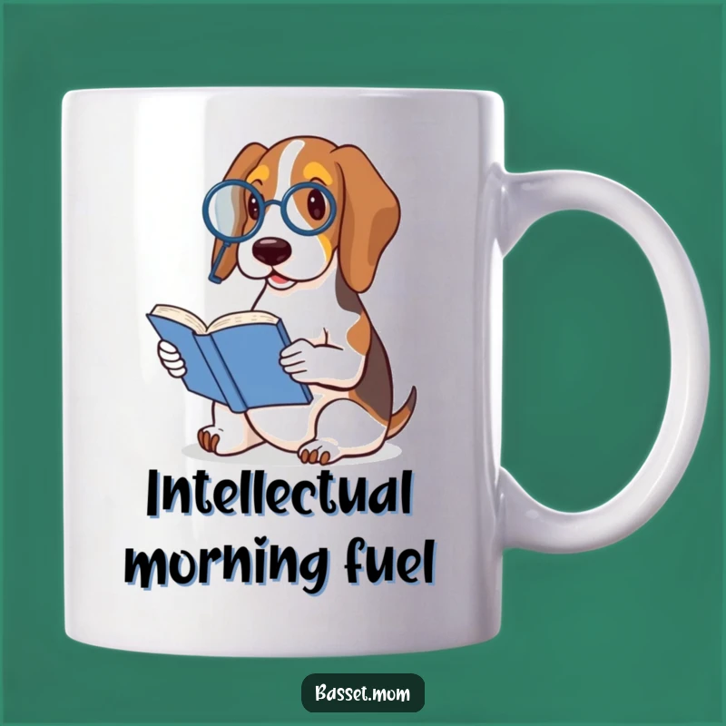 Sophisticated Funny Basset Hound Monocle Book Mug - Gift for Book Lovers