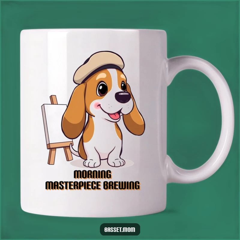 Funny Basset Hound Artist Mug: Creative Laughs with a Droopy-Eared Painter