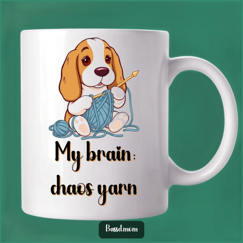 Funny Basset Hound Knitting Struggle Mug: Hilarious Yarn Tangled Mess, Perfect Gift!