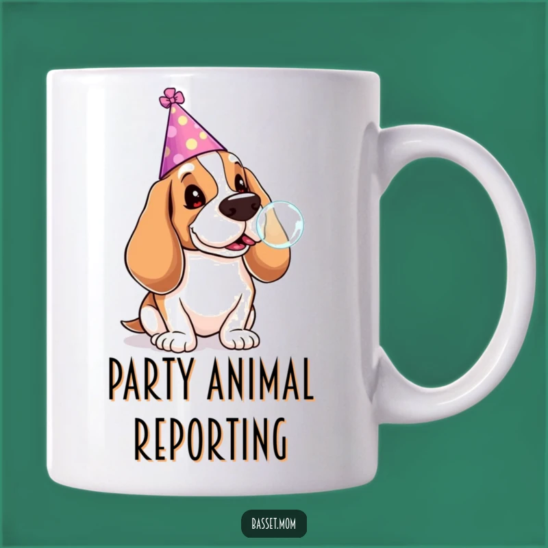 Funny Basset Hound Party Mug: Lollipop Bubble Fun for a Hilarious Gift