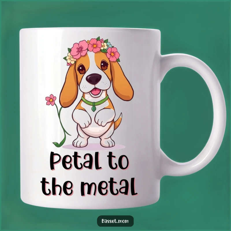 Funny Basset Hound Floral Headband Mug - A Whimsical Flower Prancing Gift