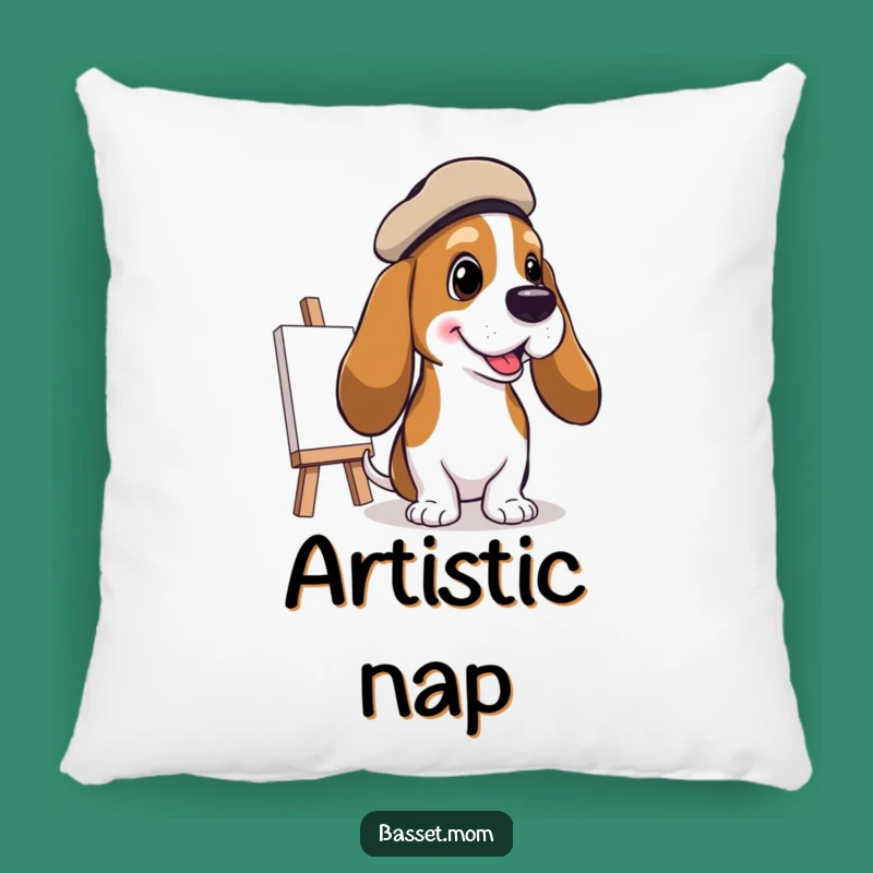 Funny Basset Hound Artist Pillow: Rest Your Head on Creative Comfort