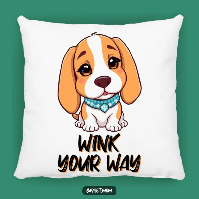 Comfy Funny Basset Hound Winking Pillow - Sparkly Accent Cushion Gift