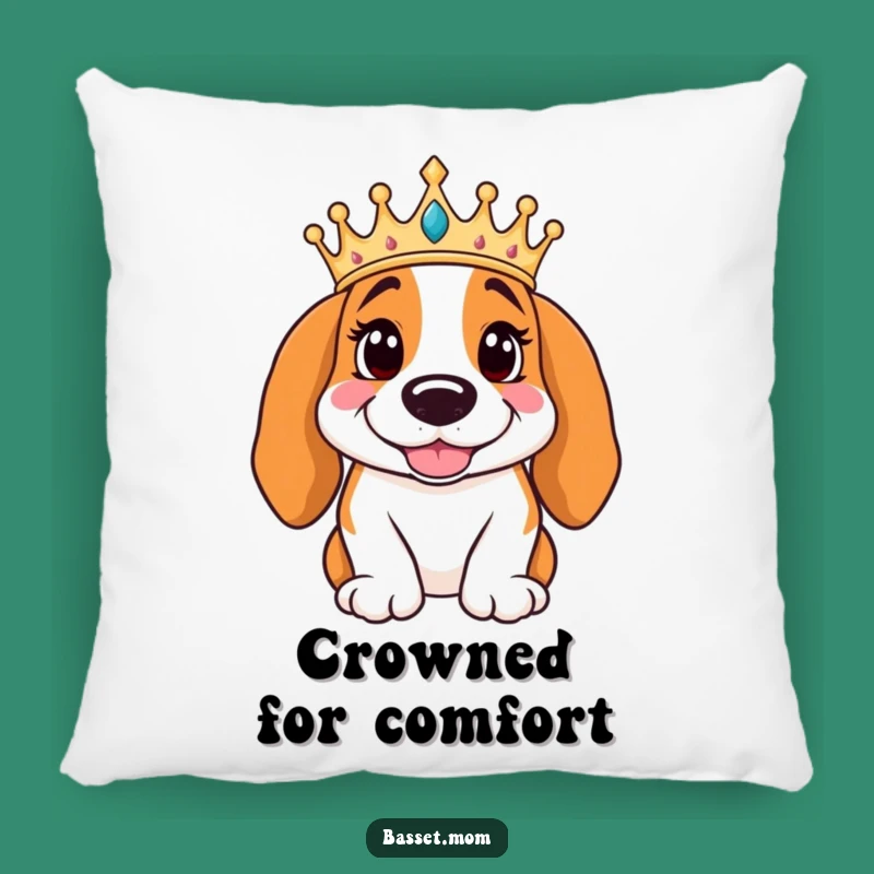 Funny Basset Hound King Pillow - Cozy Regal Crown Accent Decor
