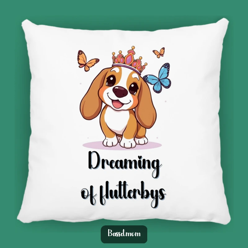 Funny Basset Hound Tiara Pillow - Hilarious Regal Dog Accent Pillow