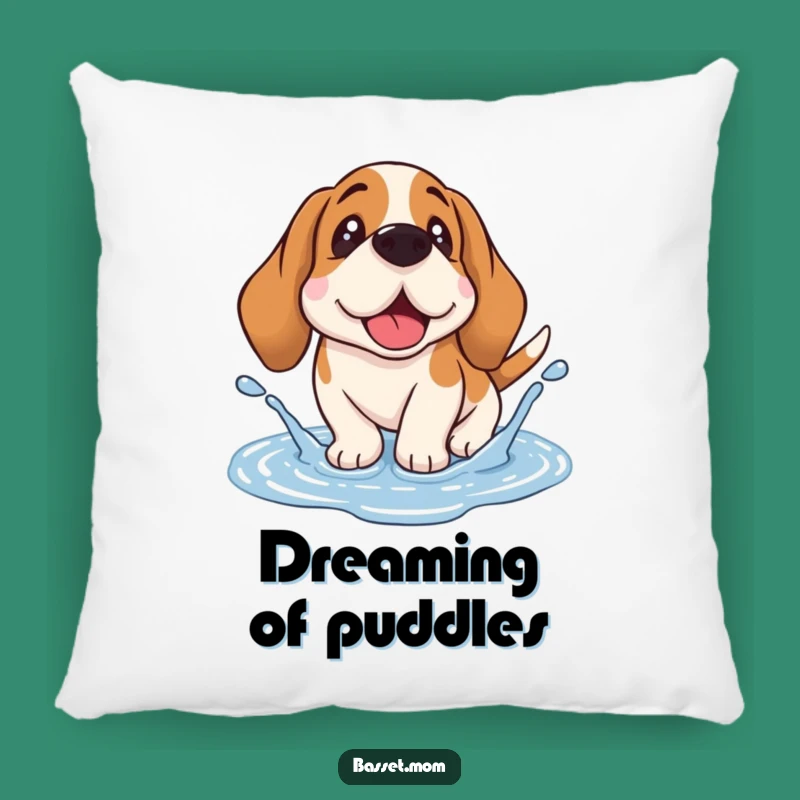 Funny Basset Hound Puddle Splash Pillow - Droopy Ear Dog Accent Cushion Gift