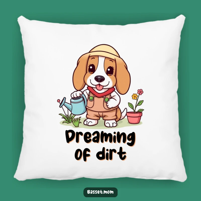 Funny Basset Hound Gardener Pillow: Hilarious Cozy Plant Friend, Perfect Gift!