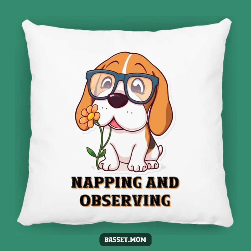 Funny Basset Hound Glasses Pillow - Cozy & Curious Accent Pillow