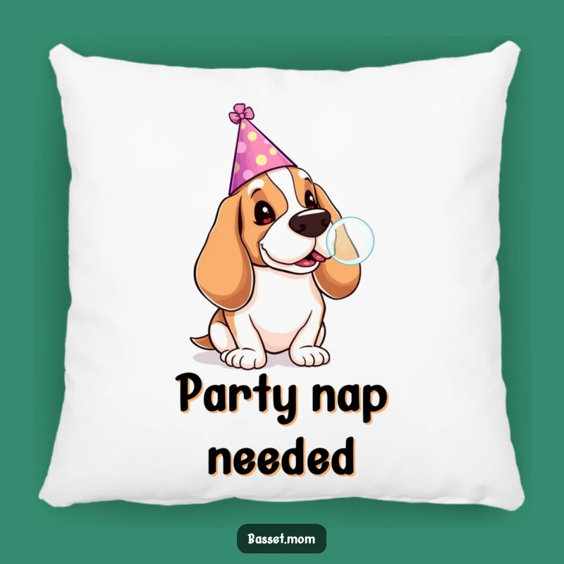 Funny Basset Hound Pillow: Party Pup Comfort with Lollipop Bubble Charm