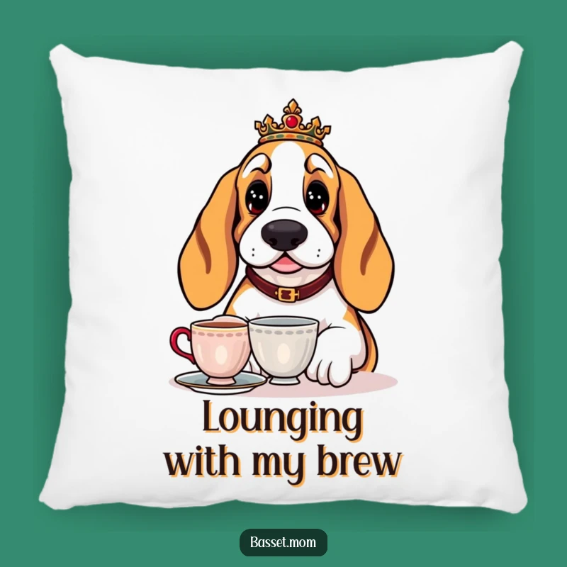 Funny Basset Hound Tea Pillow - Cozy & Regal Accent Pillow