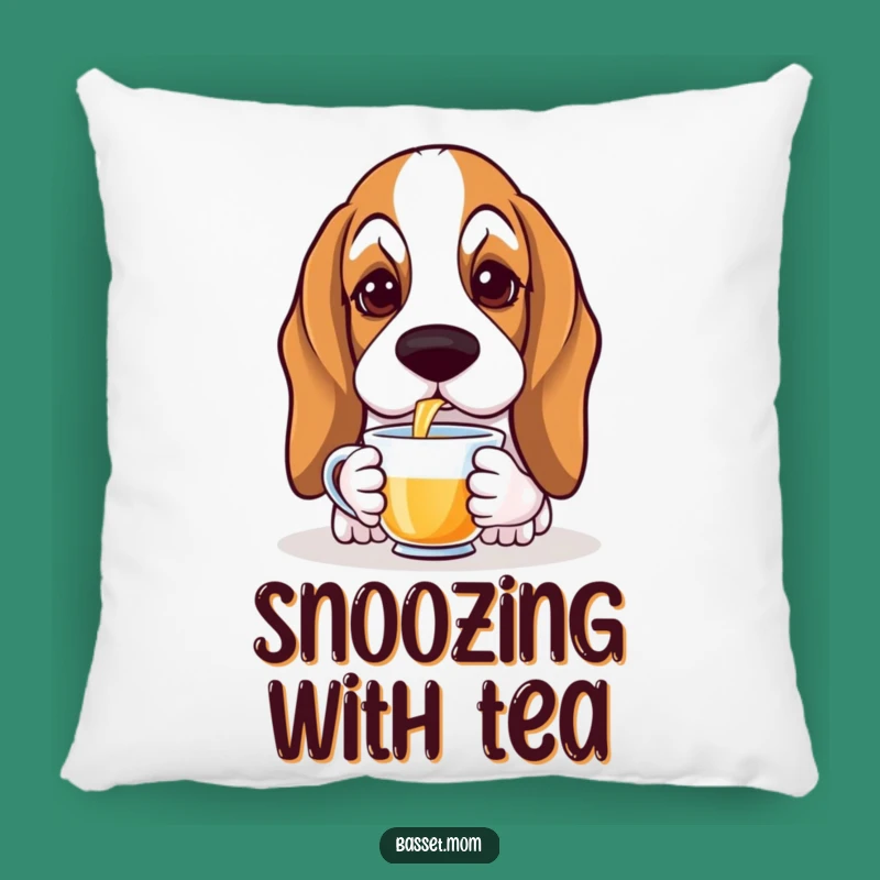 Funny Basset Hound Tea Sip Pillow - Cozy Elegant Dog Cushion Gift