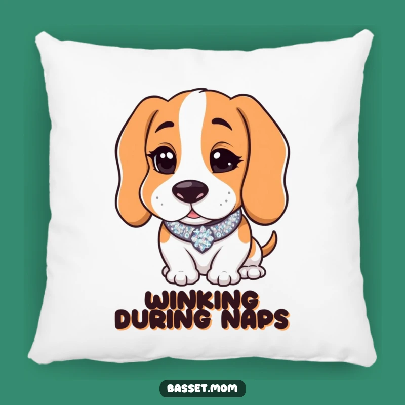 Funny Basset Hound Wink Pillow - Cozy Sparkly Collar Accent Decor