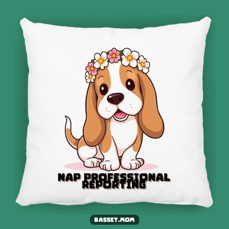 Funny Flower Crown Basset Hound Pillow: Droopy Ears Wagging Tail Decor - Cute Funny Gift