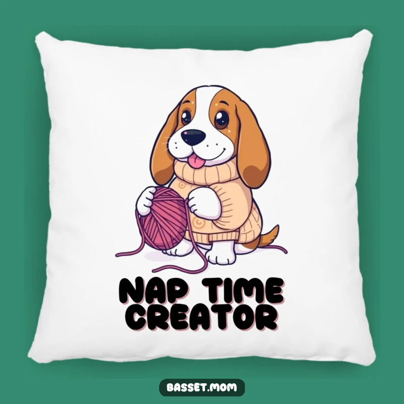 Funny Basset Hound Knitting Yarn Pillow - Cozy & Humorous Home Decor Accent