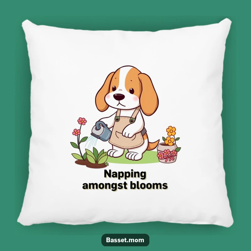 Funny Gardener Basset Hound Pillow: Cozy Comfort & Plant Love Gift