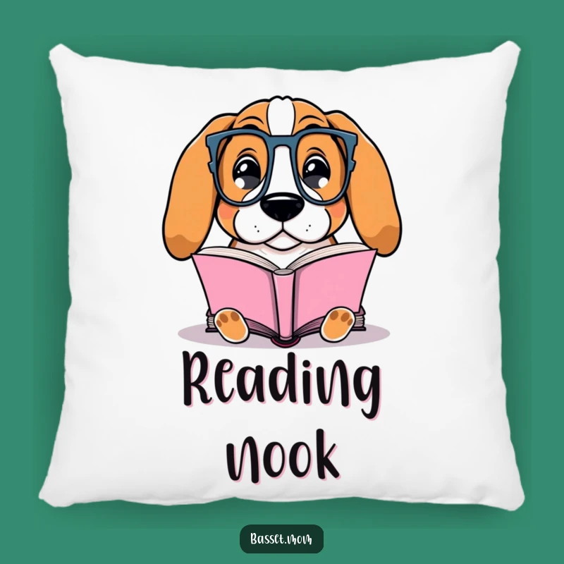 Funny Basset Hound Bookworm Pillow - Cozy Reading Dog Cushion Gift