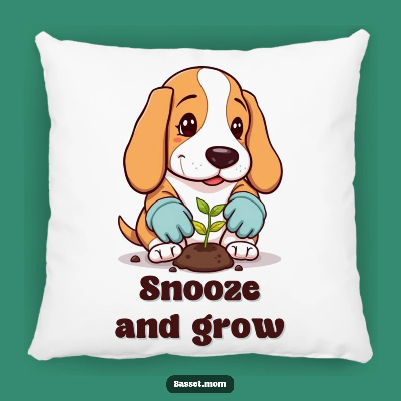 Funny Gardener Basset Hound Pillow: Comfy Planting Humor, Perfect Gift