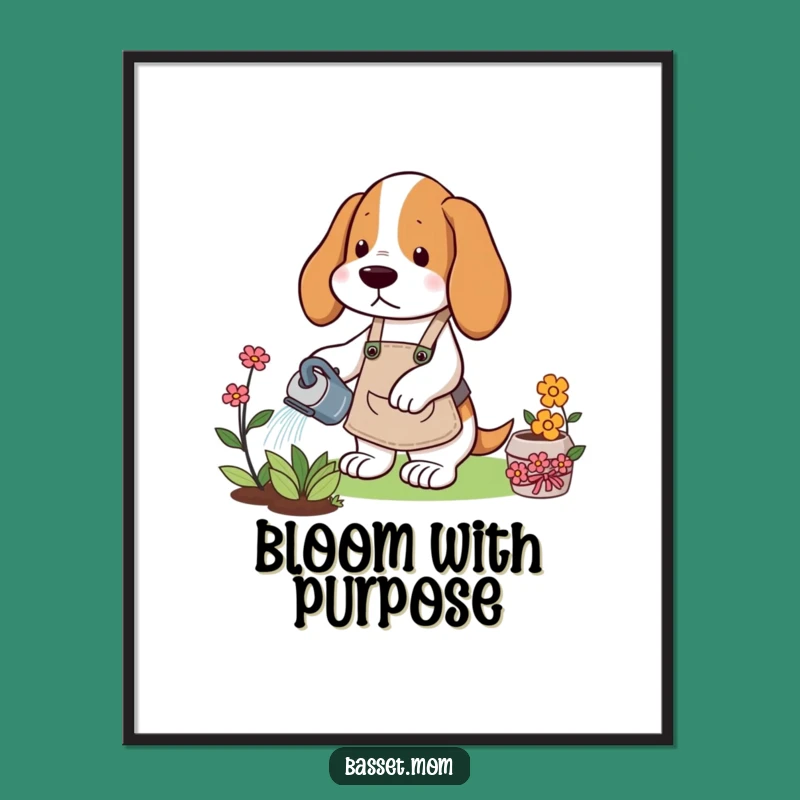 Funny Gardener Basset Hound Digital Art: Instant Garden Charm