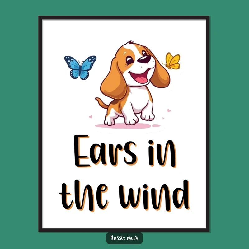 Funny Basset Hound Butterfly Digital Art: Instant Joy with Droopy-Eared Art