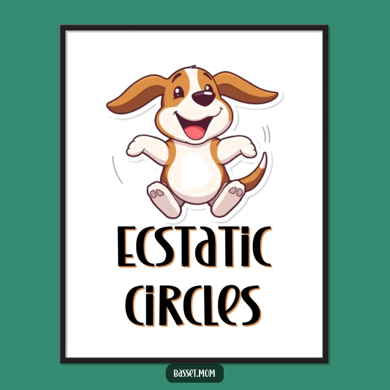 Funny Basset Hound Joyful Spin Digital Art - Instant Happy Decor Gift!