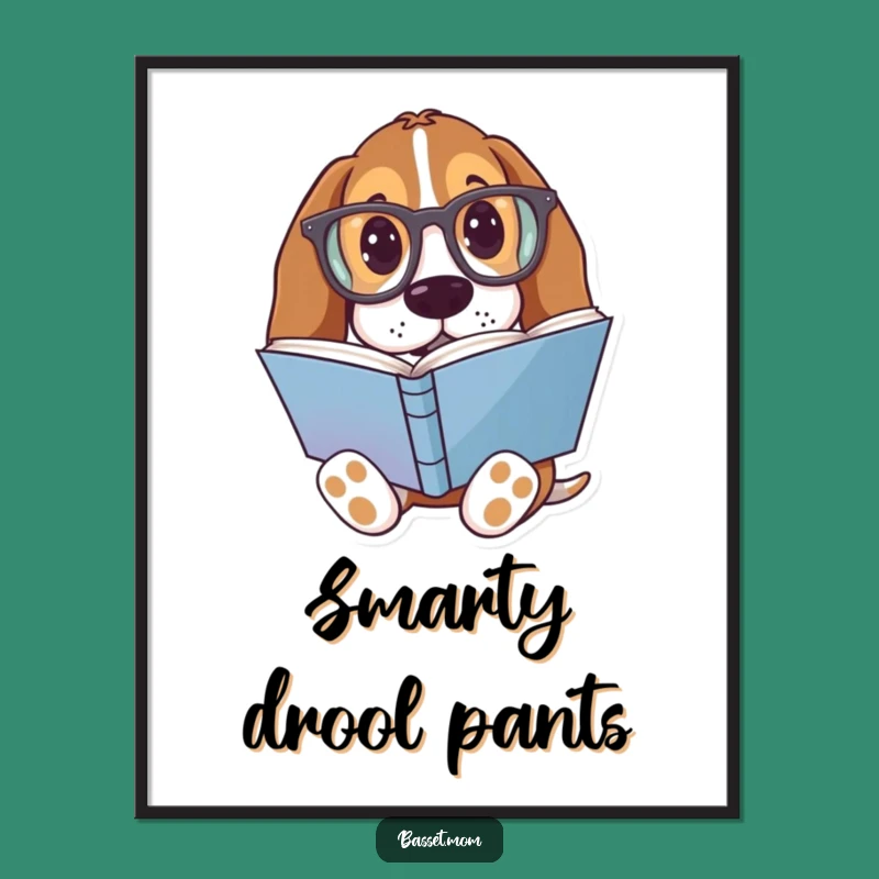 Funny Basset Hound Book Lover Digital Art: Instant Literary Charm