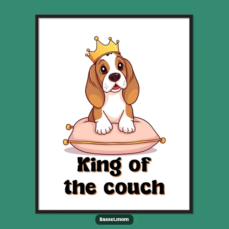 Funny Basset Hound Crown Digital Print: Royal Domain Art, Perfect Gift